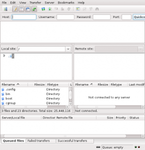 the filezilla interface, in all its default clutter