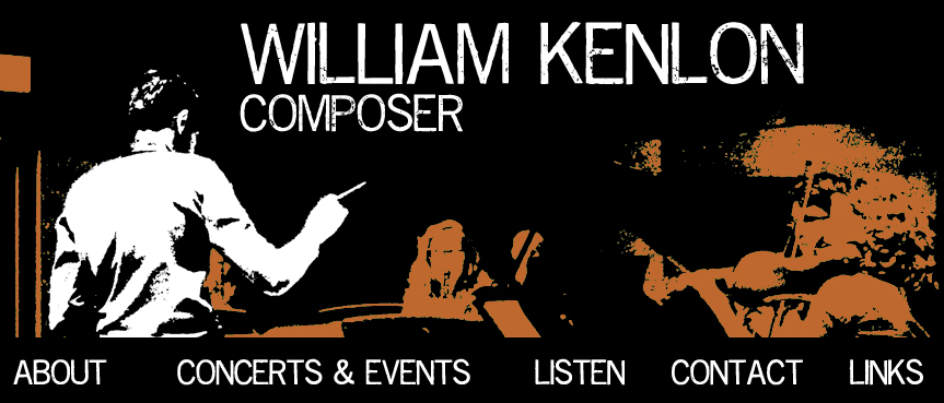The banner shows a high contrast image of William conducting a ensemble of musicians. His name is promenently displayed with the title of Composer.