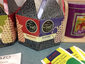 Image show colorful boxes of teas. The variety was on par with your finest tea rooms in Europe. 